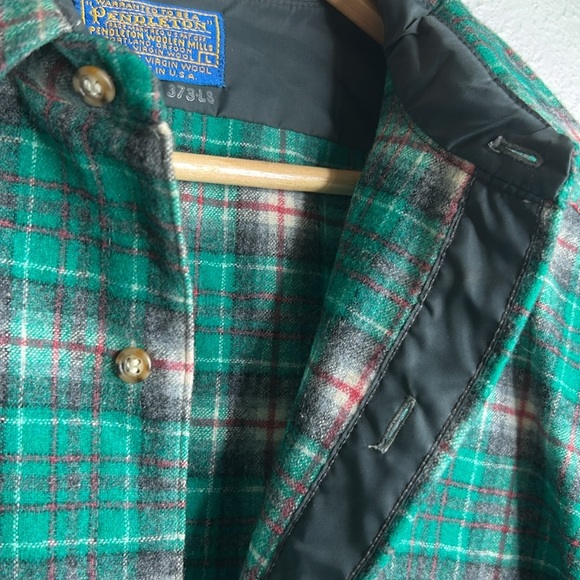Vintage Pendleton Wool Teal Green |Gray Plaid Men's 60’s -70’s Button Down Shirt - Picture 15 of 17